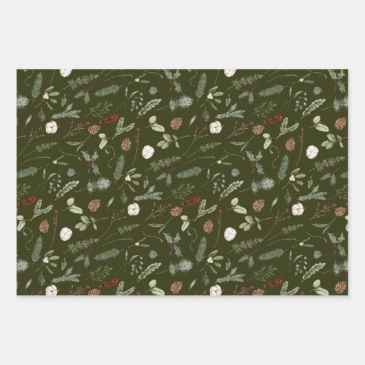 Sage Green Christmas Modern Minimal Botanisch Geschenkpapier Set (Vorderseite)