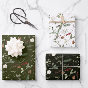 Sage Green Christmas Modern Minimal Botanisch Geschenkpapier Set