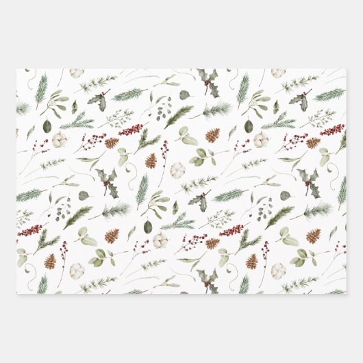 Sage Green Christmas Modern Minimal Botanisch Geschenkpapier Set (Vorderseite 3)