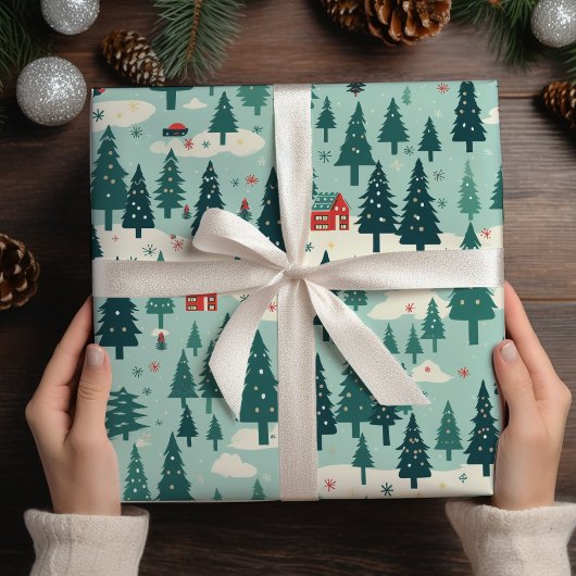 Sage Green Christmas Tree Rotes Weihnachtsfest Geschenkpapier