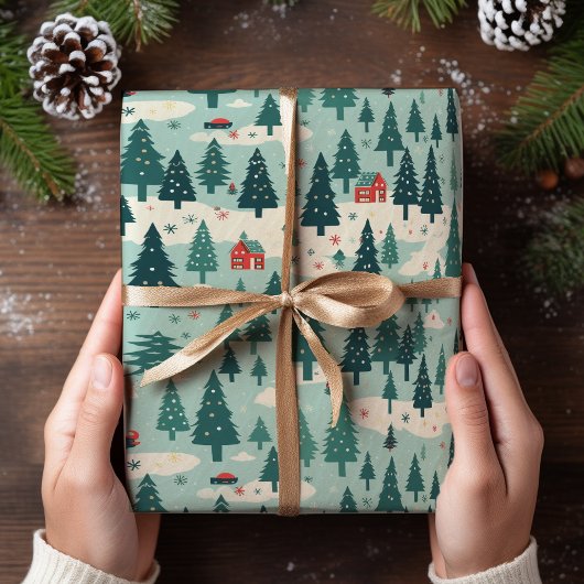 Sage Green Christmas Tree Rotes Weihnachtsfest Geschenkpapier