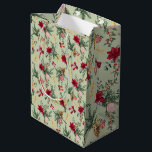 Sage Green Christmas Winter Greenery & Bow Pattern Mittlere Geschenktüte<br><div class="desc">Diese Sammlung besticht durch elegante Aquarellwiesen,  festliche Gärten und goldene Akzente für einen zeitlosen Ferienaufenthalt. Die Farben sind rot,  pink,  minzgrün und dunkelgrau.</div>