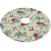 Sage Green Christmas Winter Greenery & Bow Pattern Polyester Weihnachtsbaumdecke (Schrägansicht)