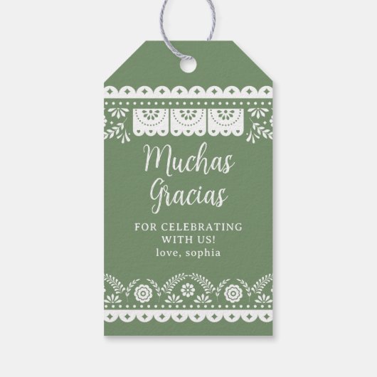 Sage Green Cielito Lindo Talavera Babydusche Geschenkanhänger (Rückseite)