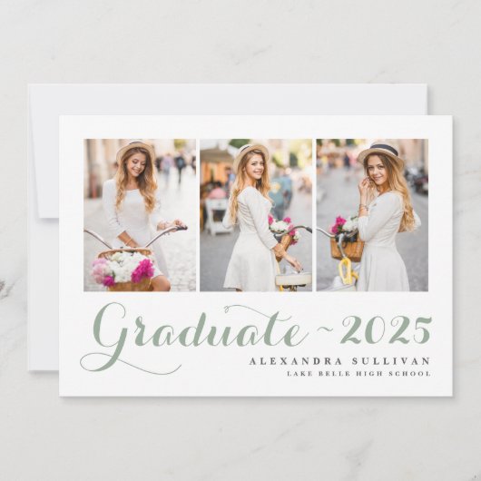 Sage Green Class of 2025 Foto Collage Abschluss Einladung (Vorderseite)
