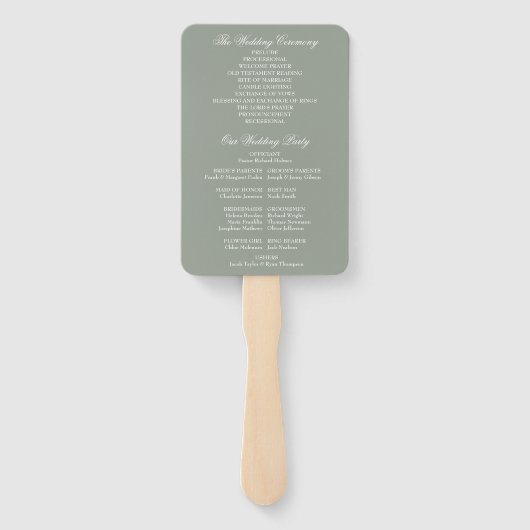 Sage Green Classic Art Deco Hochzeitsprogramm Fächer (Rückseite)