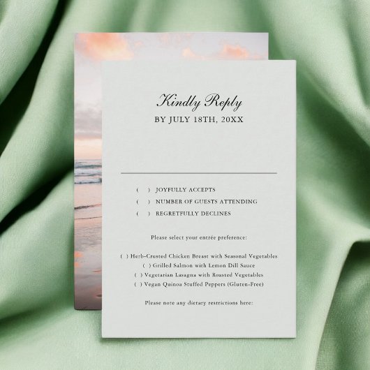 Sage Green Classic Calligraphy Foto Wedding RSVP Karte