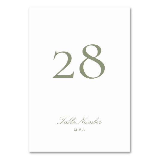 Sage Green Classic Elegante Calligrafy Wedding Tischnummer (Rückseite)