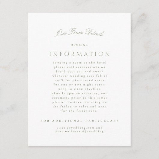 Sage Green Classic Elegante Feierliche Hochzeit Begleitkarte (Vorderseite)