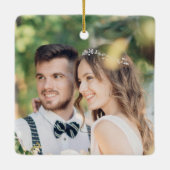 Sage Green Classic Floral Crest Wedding Photo Keramikornament (Rückseite)