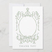 Sage Green Classic Floral Frame Wedding Photo      Dankeskarte (Vorderseite)