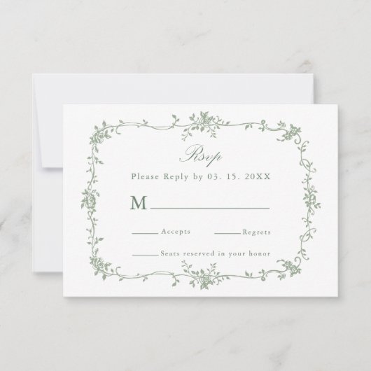 Sage Green Classic Floral Frame Wedding RSVP (Vorderseite)