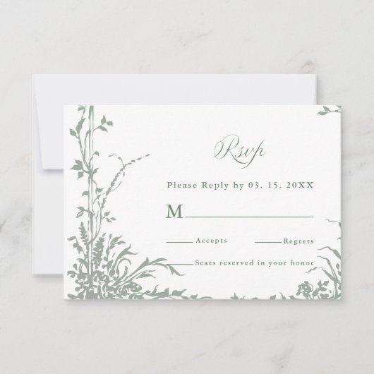 Sage Green Classic Floral Frame Wedding RSVP (Vorderseite)