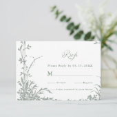 Sage Green Classic Floral Frame Wedding RSVP (Stehend Vorderseite)