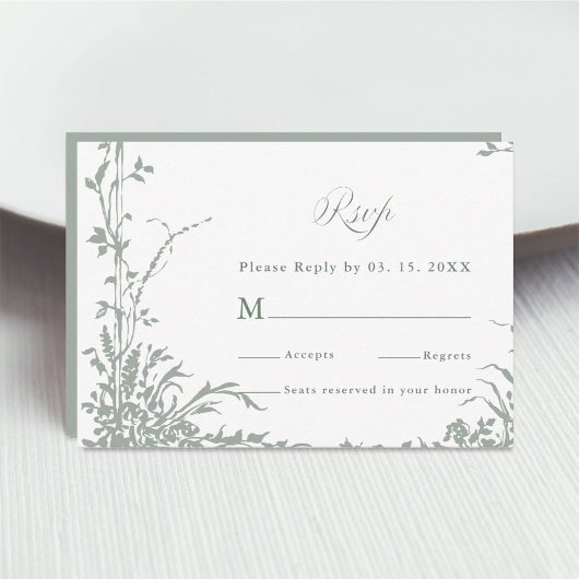 Sage Green Classic Floral Frame Wedding RSVP