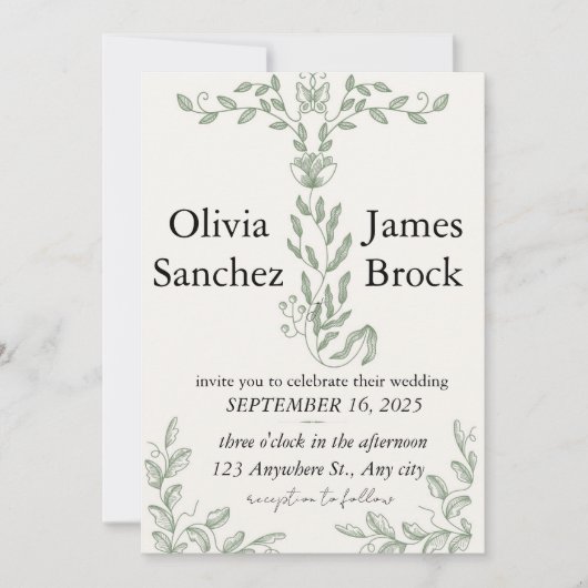 Sage Green Classic Floral Wedding Invitation Einladung (Vorderseite)