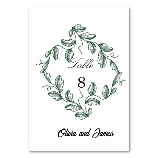 Sage Green Classic Floral Wedding Tischnummer (Vorderseite)