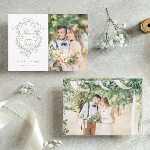 Sage Green Classic französisches Blumenkohl Wappen Dankeskarte