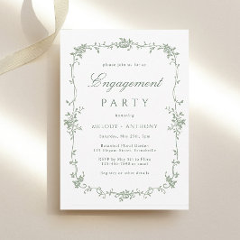 Sage Green Classic French Floral Engagement Party Einladung