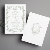Sage Green Classic French Floral Wedding Einladung