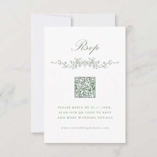 Sage Green Classic French Floral Wedding RSVP Einladung (Vorderseite)