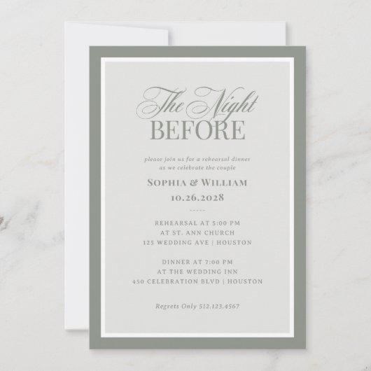 Sage Green | Classic Luxe Elegante Probe Dinner Einladung (Vorderseite)
