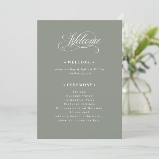 Sage Green | Classic Luxe Wedding Willkommen Programm (Stehend Vorderseite)