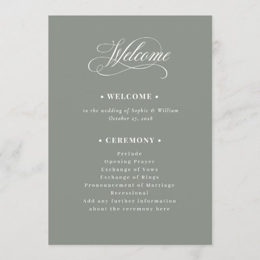 Sage Green | Classic Luxe Wedding Willkommen Programm (Vorderseite)