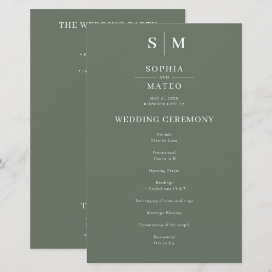 Sage Green Classic Minimalistisch Wedding Program (Vorne/Hinten)
