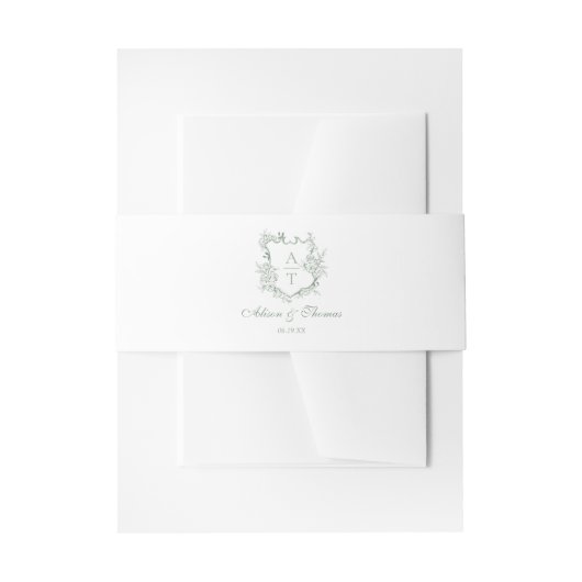 Sage Green Classic Monogram Wappen Wedding Einladungsbanderole (Vorderseite Beispiel)