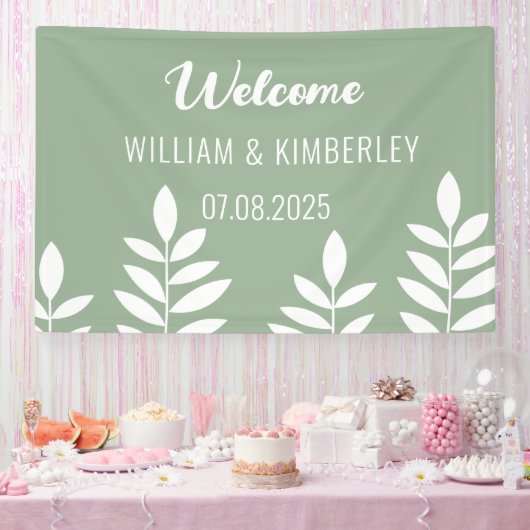 Sage Green Classic Rustic Simple Modern Wedding Banner (Party)