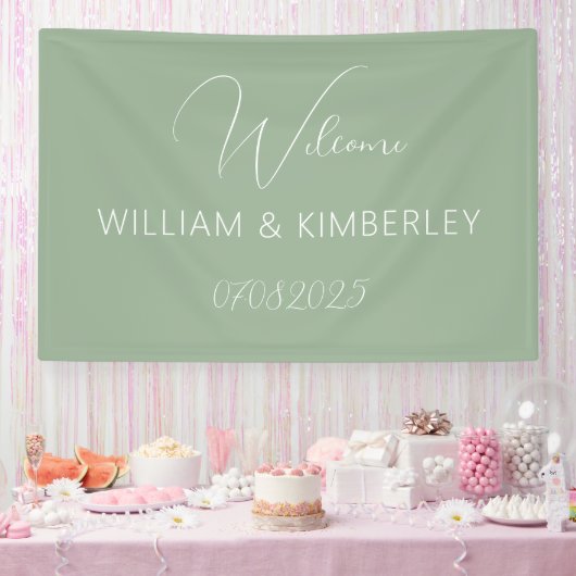 Sage Green Classic Rustic Simple Modern Wedding Banner (Party)