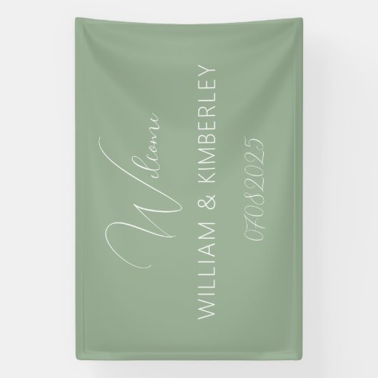 Sage Green Classic Rustic Simple Modern Wedding Banner (Vertikal)