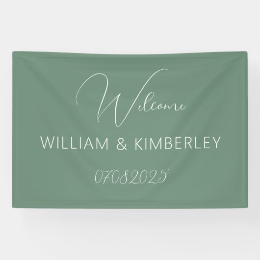 Sage Green Classic Rustic Simple Modern Wedding Banner (Horizontal)