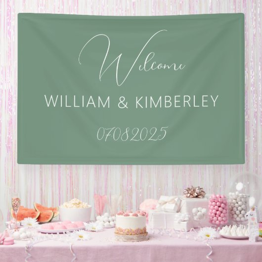 Sage Green Classic Rustic Simple Modern Wedding Banner (Party)