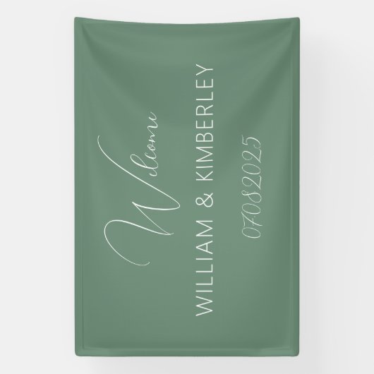 Sage Green Classic Rustic Simple Modern Wedding Banner (Vertikal)