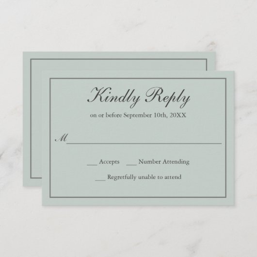 Sage Green Classic Simple Elegante Wedding UAWG RSVP Karte (Vorne/Hinten)
