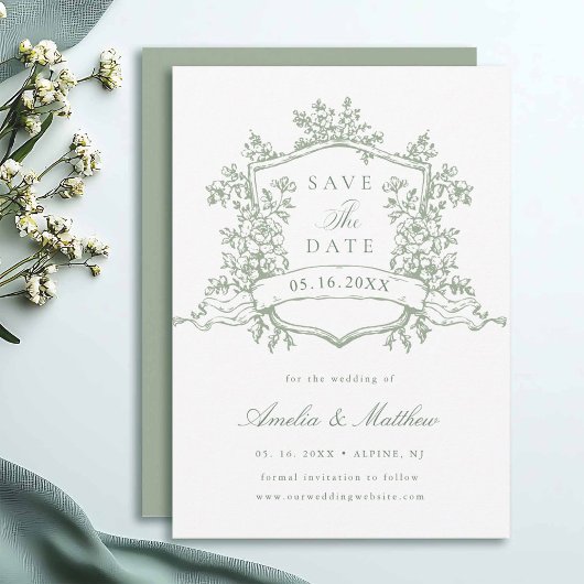 Sage Green Classic Wappen Wedding Save The Date