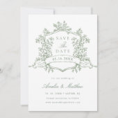 Sage Green Classic Wappen Wedding Save The Date (Vorderseite)