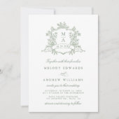 Sage Green Classy Floral Crest Wedding Invitation Einladung (Vorderseite)