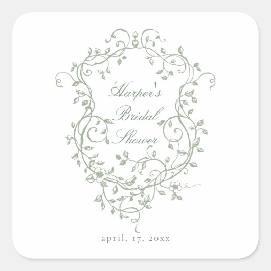 Sage Green Classy Französisches Viktorianisches Br Quadratischer Aufkleber (Vorderseite)