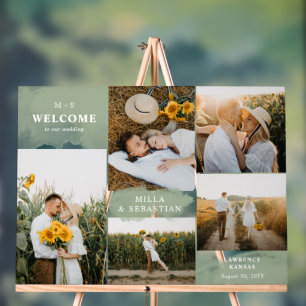 Sage Green Clean Modern & 5 Fotos Willkommen Acrylschild