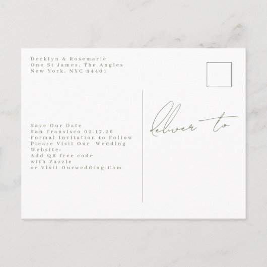 Sage Green Collage Multi 8 Foto Save the Date Ankündigungspostkarte (Rückseite)