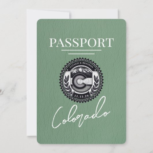 Sage Green Colorado Passport Hochzeit Einladung (Rückseite)