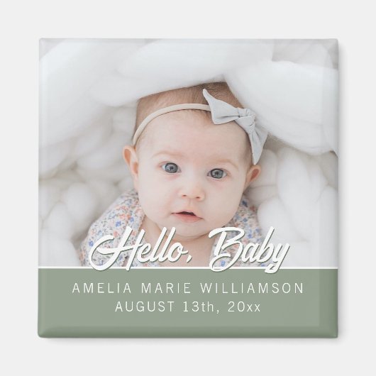 Sage Green Contemporary Hello Baby Magnet (Vorne)