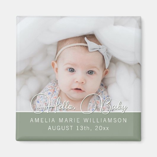 Sage Green Contemporary Script Hello Baby Magnet (Vorne)
