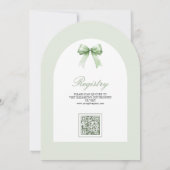 Sage Green Coquette Bow Arch QR Code Babydusche Einladung (Rückseite)