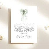 Sage Green Coquette Bow Wasserfarbe Brautparty Dankeskarte