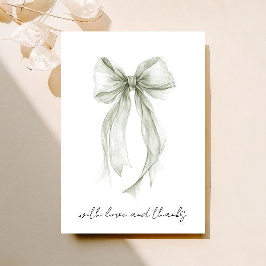 Sage Green Coquette Bow Wasserfarbe Brautparty Dankeskarte