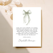 Sage Green Coquette Bow Wasserfarbe Brautparty Dankeskarte
